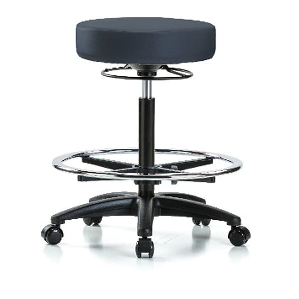 Blue Ridge Ergonomics Bench Stool, Hi, Vinyl, CF, Casters, Nav - BR-VHBSO-RG-CF-RC-8582