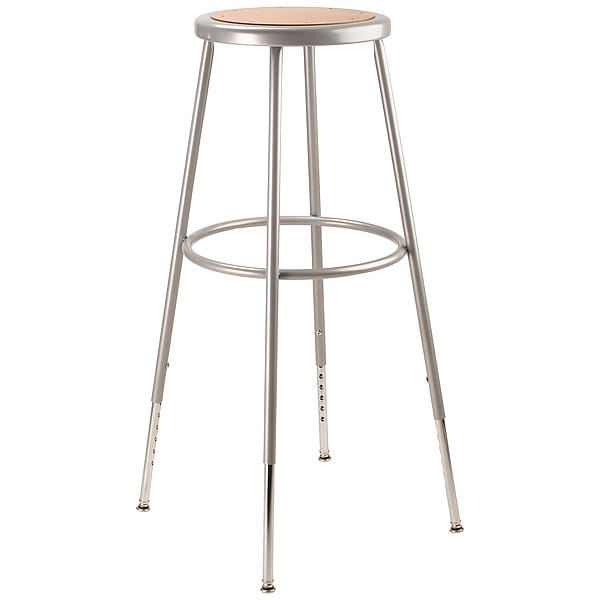 National Public Seating Round Stool, Height Range 31" to 39", Masonite Board Gray - 6230H