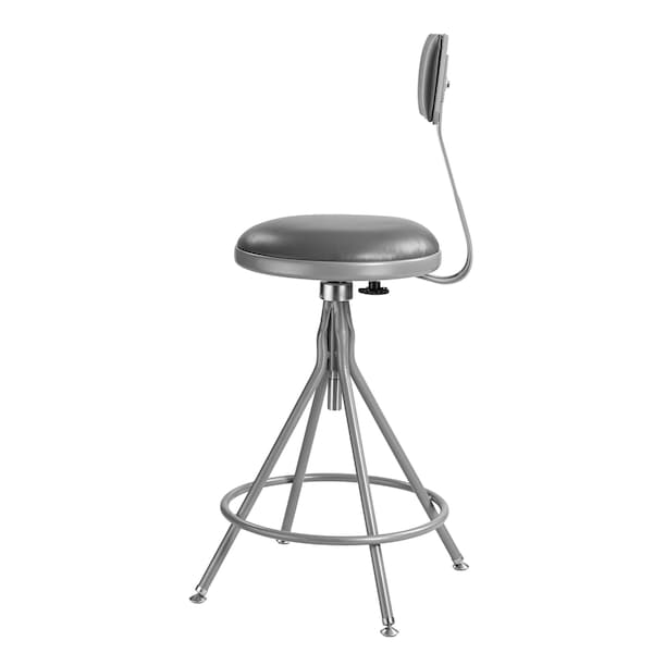 National Public Seating Round Stool with Backrest, Height 24" to 28"Gray - 6524HB