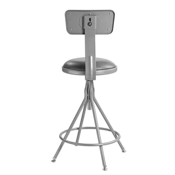 National Public Seating Round Stool with Backrest, Height 24" to 28"Gray - 6524HB