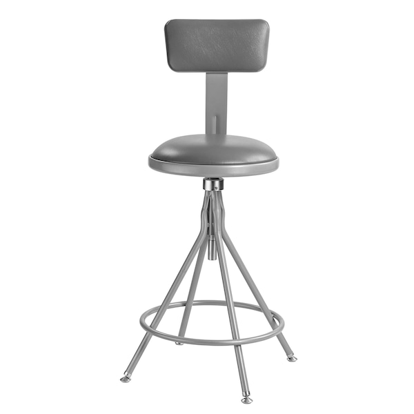 National Public Seating Round Stool with Backrest, Height 24" to 28"Gray - 6524HB