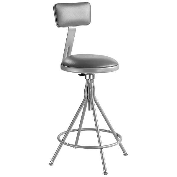National Public Seating Round Stool with Backrest, Height 24" to 28"Gray - 6524HB