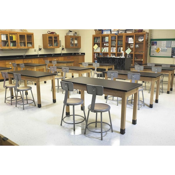 National Public Seating Round Stool with Backrest, Height 24" to 28"Gray - 6524HB