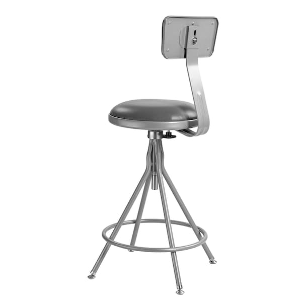 National Public Seating Round Stool with Backrest, Height 24" to 28"Gray - 6524HB