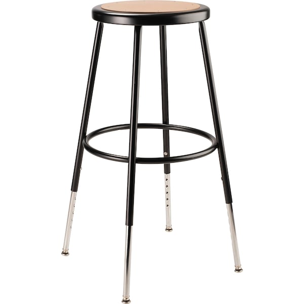 National Public Seating Round Stool, Height Range 25" to 33", Masonite Board Black - 6224H-10