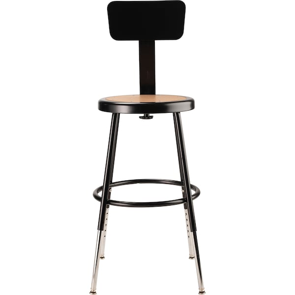 National Public Seating Round Stool with Backrest, Height 19" to 27"Black - 6218HB-10