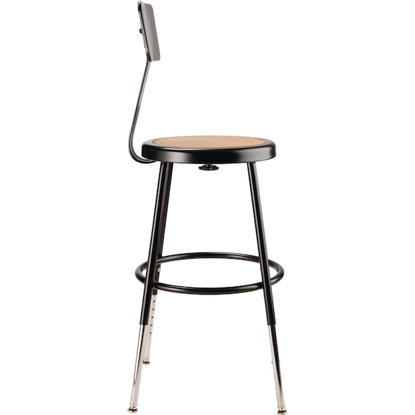National Public Seating Round Stool with Backrest, Height 19" to 27"Black - 6218HB-10