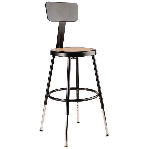 National Public Seating Round Stool with Backrest, Height 19" to 27"Black - 6218HB-10