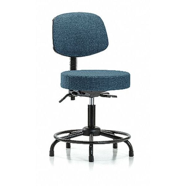 Blue Ridge Ergonomics Bench Stool, Med, Fab, Bk, RT, Glides, Blu - BR-FMBST-RT-T0-RG-F43