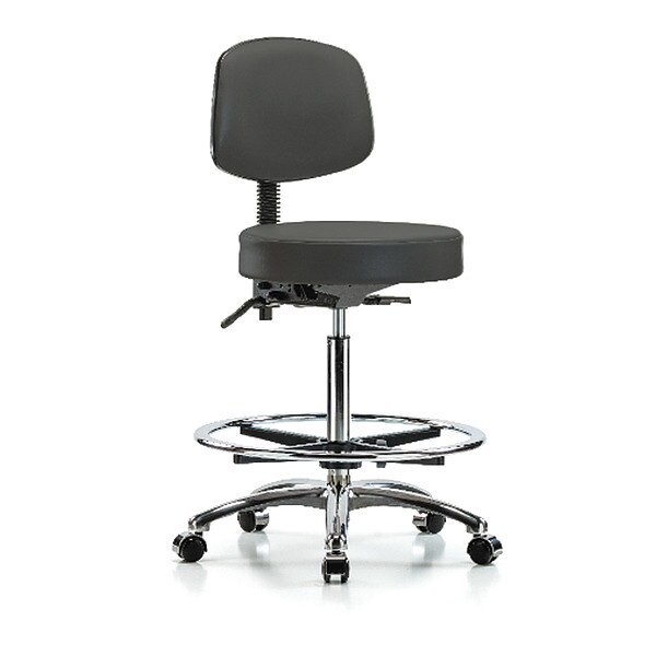 Blue Ridge Ergonomics Ben Stool, Hi, Vinyl, Bk, CF, Cast, Gry - BR-VHBST-CR-T1-CF-CC-8605