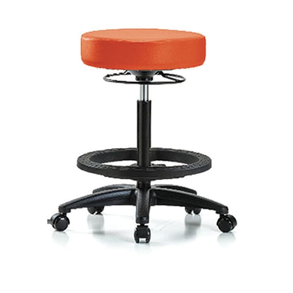 Blue Ridge Ergonomics Bench Stool, Hi, Vinyl, BF, Casters, Orange - BR-VHBSO-RG-BF-RC-8613