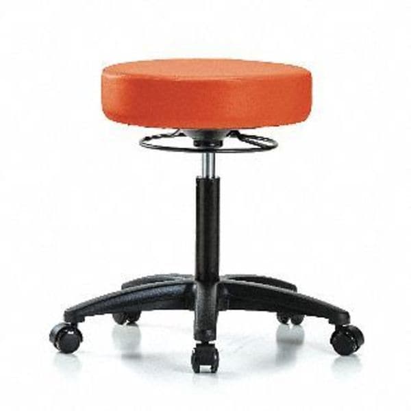 Blue Ridge Ergonomics Bench Stool, Med, Vinyl, Casters, Orange - BR-VMBSO-RG-NF-RC-8613