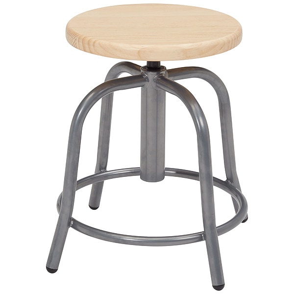 National Public Seating Adjustable Stool, Wood Seat, Gry Frame, 18" - 6800W-02
