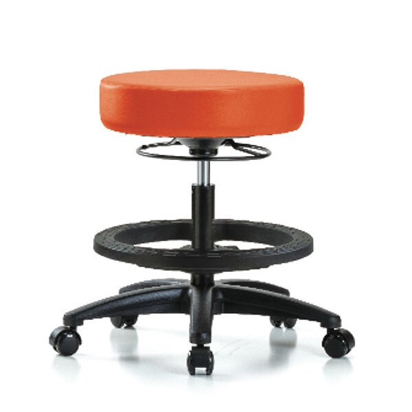 Blue Ridge Ergonomics Bench Stool, Med, Vinyl, BF, Casters, Orange - BR-VMBSO-RG-BF-RC-8613