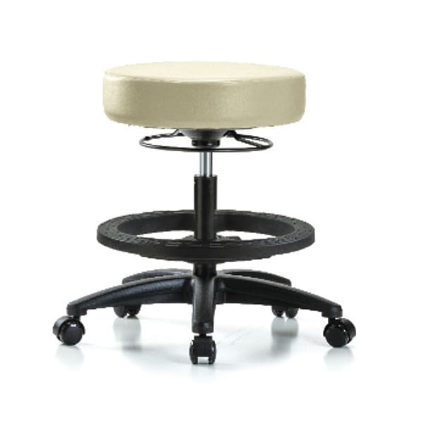 Blue Ridge Ergonomics Bench Stool, Med, Vinyl, BF, Casters, Wht - BR-VMBSO-RG-BF-RC-8501