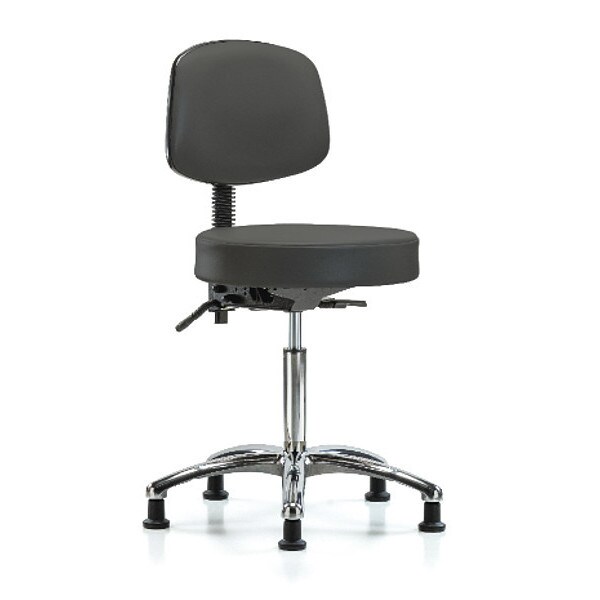 Blue Ridge Ergonomics Bench Stool, Med, Vin, Bk, Chrome, Glides Gry - BR-VMBST-CR-T0-NF-RG-8605