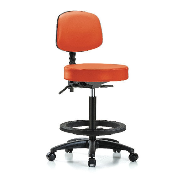 Blue Ridge Ergonomics Bench Stool, Hi, Vinl, Bk, BF, Cast, Orange - BR-VHBST-RG-T1-BF-RC-8613