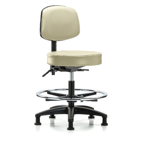 Blue Ridge Ergonomics Bench Stool, Med, Vinyl, Bk, CF, Glides, Wht - BR-VMBST-RG-T0-CF-RG-8501