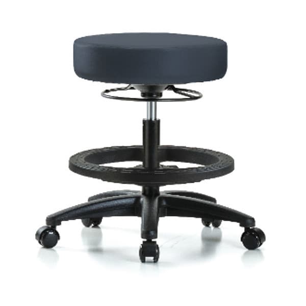 Blue Ridge Ergonomics Bench Stool, Med, Vinyl, BF, Casters, Nav - BR-VMBSO-RG-BF-RC-8582