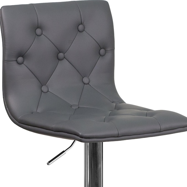 Flash Furniture Button Tufted Gray Vinyl Adjustable Height Barstool, Chrome Base, PK2 - 2-CH-112080-GY-GG