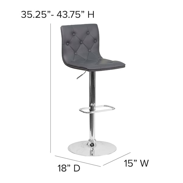 Flash Furniture Button Tufted Gray Vinyl Adjustable Height Barstool, Chrome Base, PK2 - 2-CH-112080-GY-GG