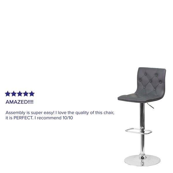Flash Furniture Button Tufted Gray Vinyl Adjustable Height Barstool, Chrome Base, PK2 - 2-CH-112080-GY-GG