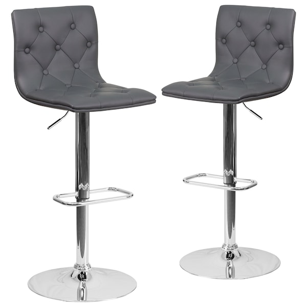 Flash Furniture Button Tufted Gray Vinyl Adjustable Height Barstool, Chrome Base, PK2 - 2-CH-112080-GY-GG