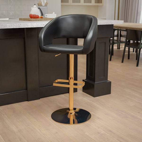 Flash Furniture Black Vinyl Adjustable Height Barstool - CH-122070-BK-G-GG