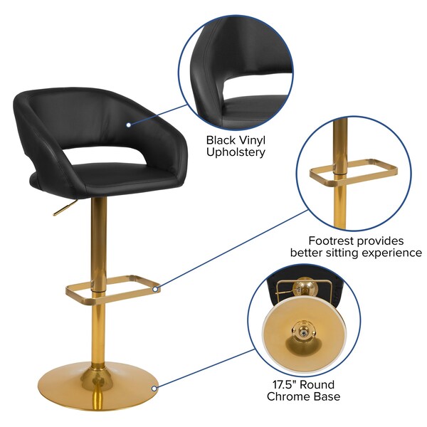 Flash Furniture Black Vinyl Adjustable Height Barstool - CH-122070-BK-G-GG