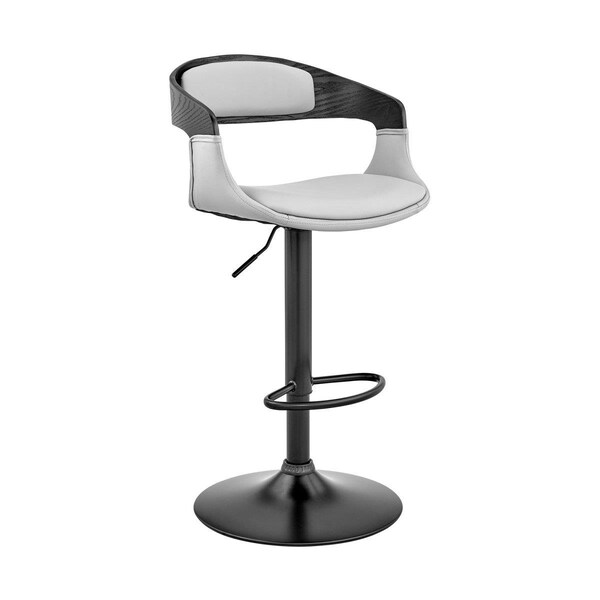 Seatsolutions Benson Adjustable Gray Faux Leather & Black Wood Bar Stool with Black Base - SE2522357