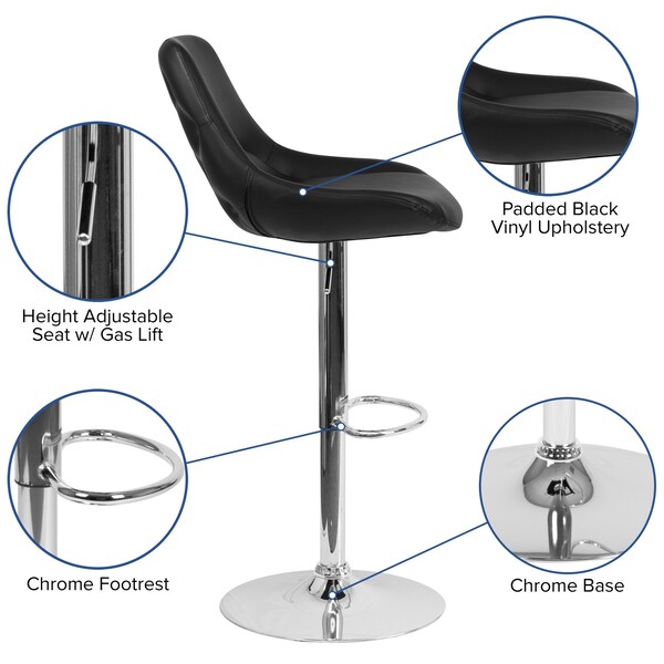 Flash Furniture Contemporary Black Vinyl Adjustable Height Barstool with Chrome Base - CH-182050X000-BK-V-GG