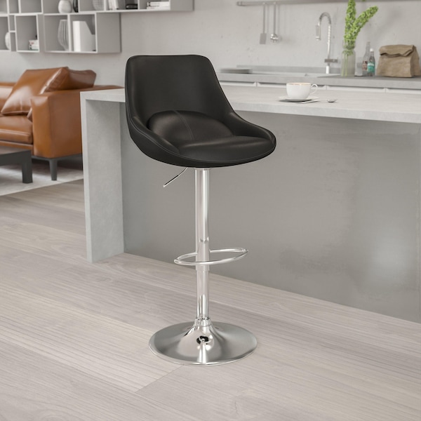 Flash Furniture Contemporary Black Vinyl Adjustable Height Barstool with Chrome Base - CH-182050X000-BK-V-GG