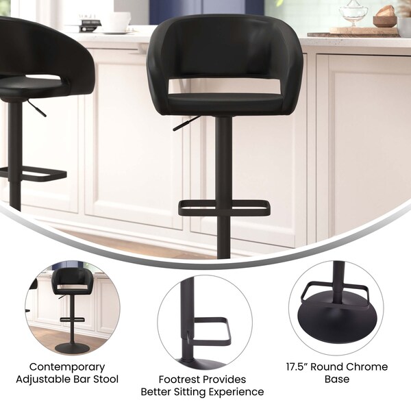 Flash Furniture Black Vinyl Adjustable Height Barstool - CH-122070-BKBK-GG