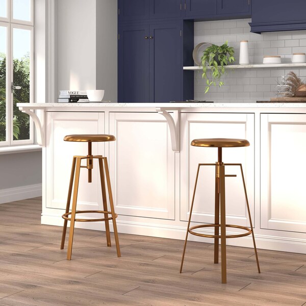 Flash Furniture Gold Adjustable Barstool, PK2 - 2-CH-181070-26S-GLD-GG