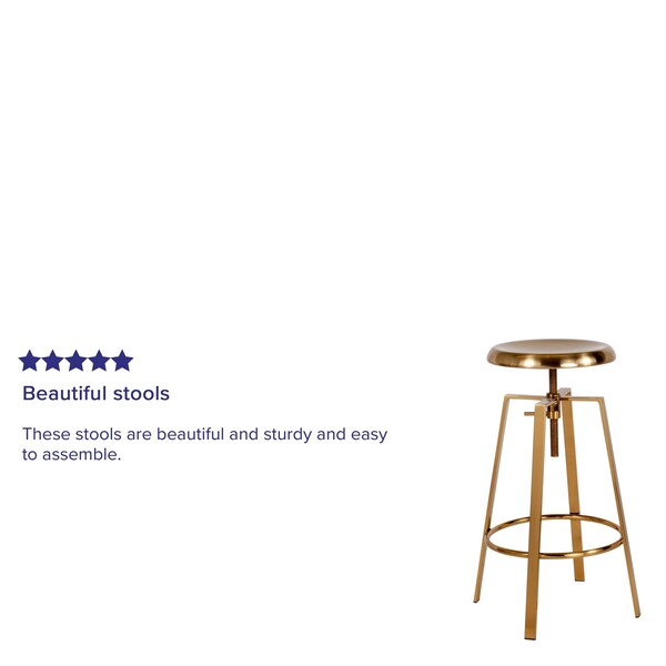 Flash Furniture Gold Adjustable Barstool, PK2 - 2-CH-181070-26S-GLD-GG