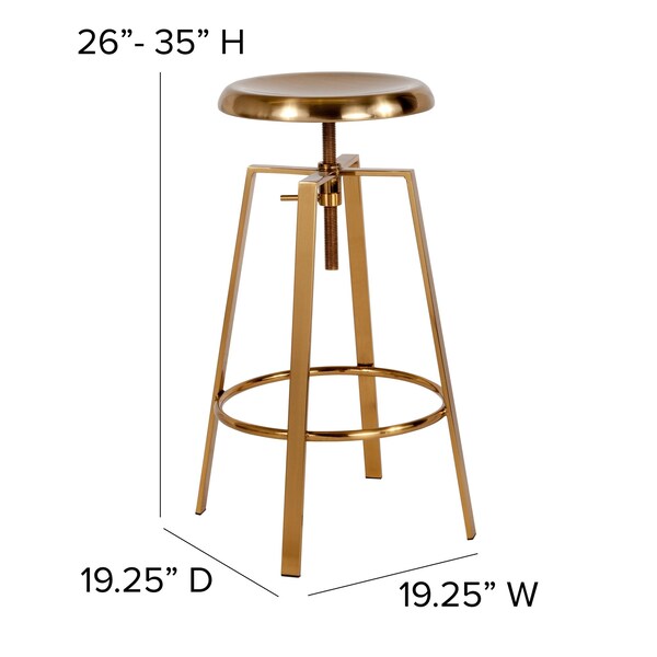 Flash Furniture Gold Adjustable Barstool, PK2 - 2-CH-181070-26S-GLD-GG