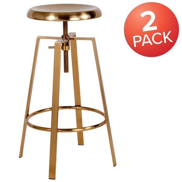 Flash Furniture Gold Adjustable Barstool, PK2 - 2-CH-181070-26S-GLD-GG