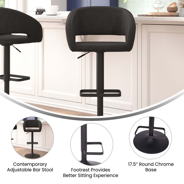 Flash Furniture Charcoal Fabric Adjustable Height Barstool - CH-122070-CHFABBK-GG