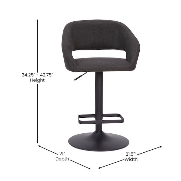 Flash Furniture Charcoal Fabric Adjustable Height Barstool - CH-122070-CHFABBK-GG