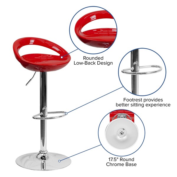 Flash Furniture Red Vinyl Barstool, Adj Height - CH-TC3-1062-RED-GG
