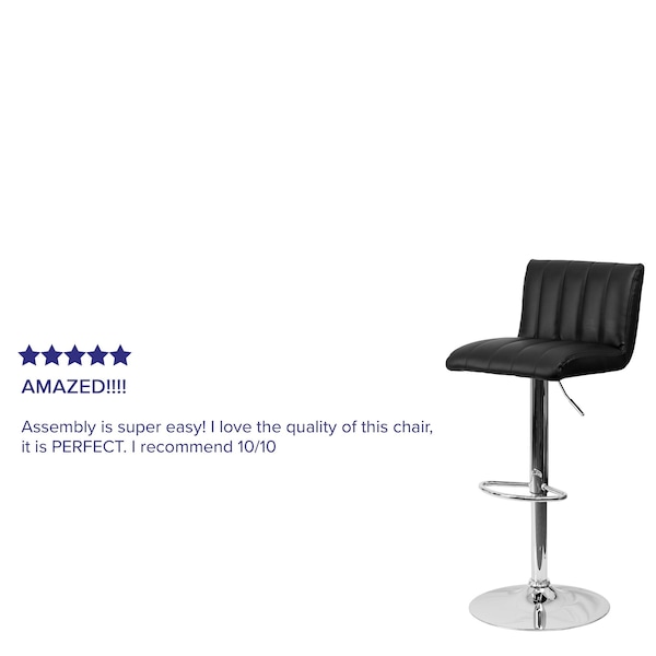 Flash Furniture Black Vinyl Barstool, Adj Height, Seat Height Range: 24-3/4" to 33-1/2" - CH-112010-BK-GG