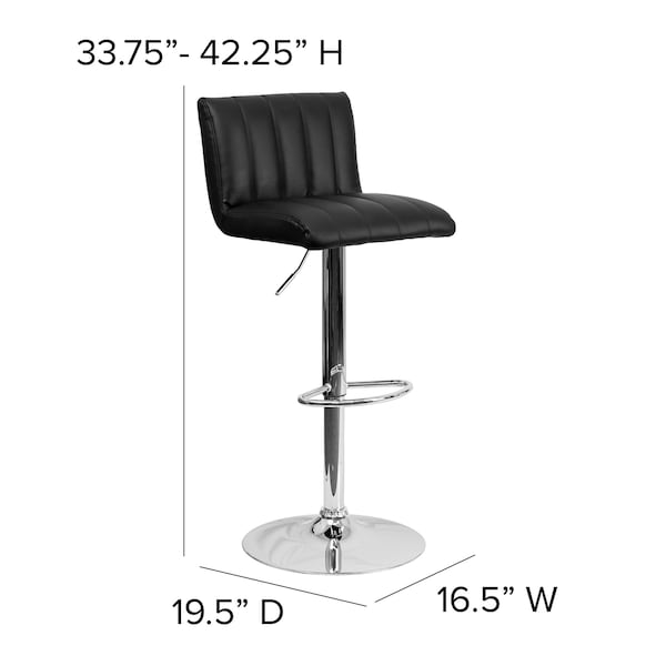 Flash Furniture Black Vinyl Barstool, Adj Height, Seat Height Range: 24-3/4" to 33-1/2" - CH-112010-BK-GG