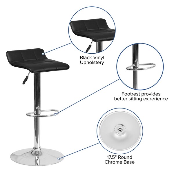 Flash Furniture Black Vinyl Barstool, Adj Height - DS-801B-BK-GG