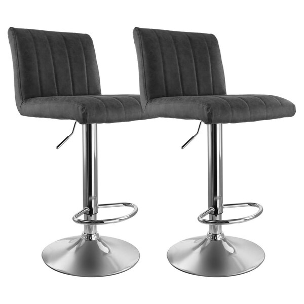 Elama Vintage Faux Leather Adjustable Bar Stool, Gray with Chrome Base - 2 Piece - ELM-7228-VGRY