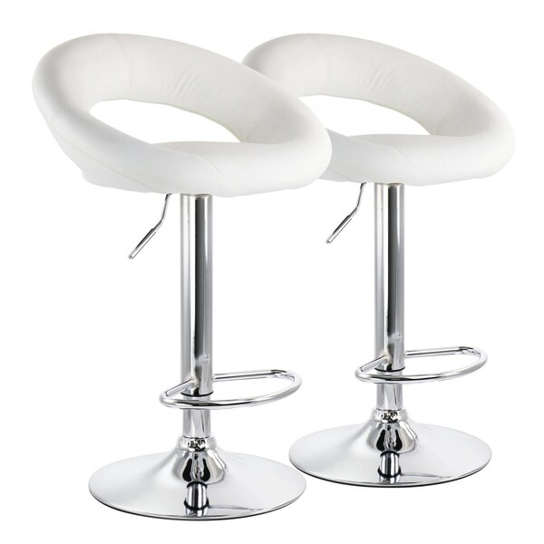 Elama Retro Adjustable Faux Leather Bar Stool, White with Chrome Base - 2 Piece - ELM-703-WHT