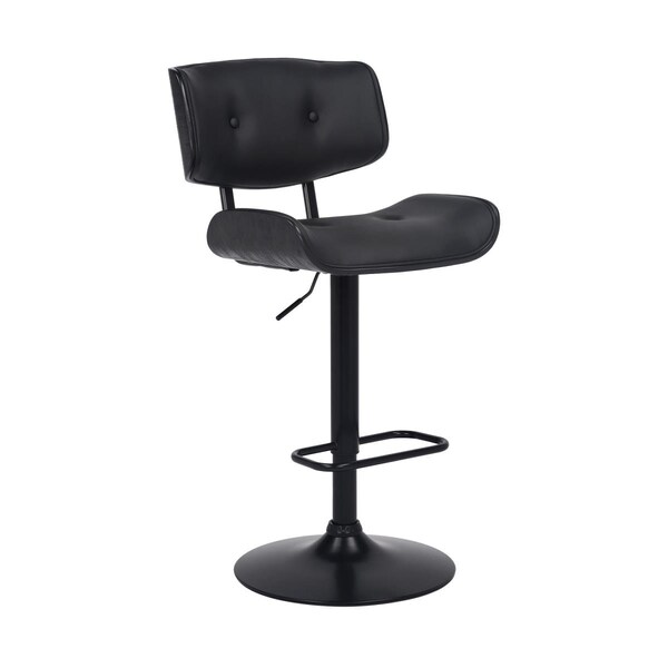 Homeroots Adjustable Black Tufted Faux Leather & Black Wood Swivel Barstool - 476850