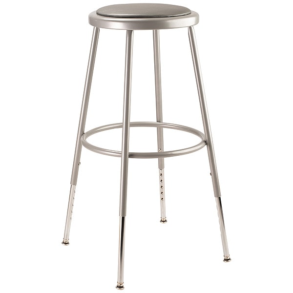 National Public Seating Round Stool, Height Range 25" to 33", Vinyl Gray - 6424H