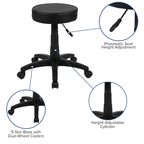 Flash Furniture Black Adjustable Doctors Stool on Wheels with Ergonomic Molded Seat - CH-82042-3X01-GG