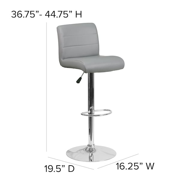 Flash Furniture Gray Vinyl Barstool, Adj Height - DS-8101B-GY-GG
