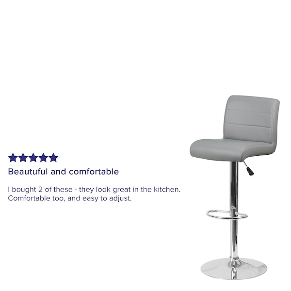 Flash Furniture Gray Vinyl Barstool, Adj Height - DS-8101B-GY-GG